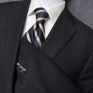 Saks Fifth Avenue Blazer 44L Black Loro Piana 120s Italian Wool USA Hopsack